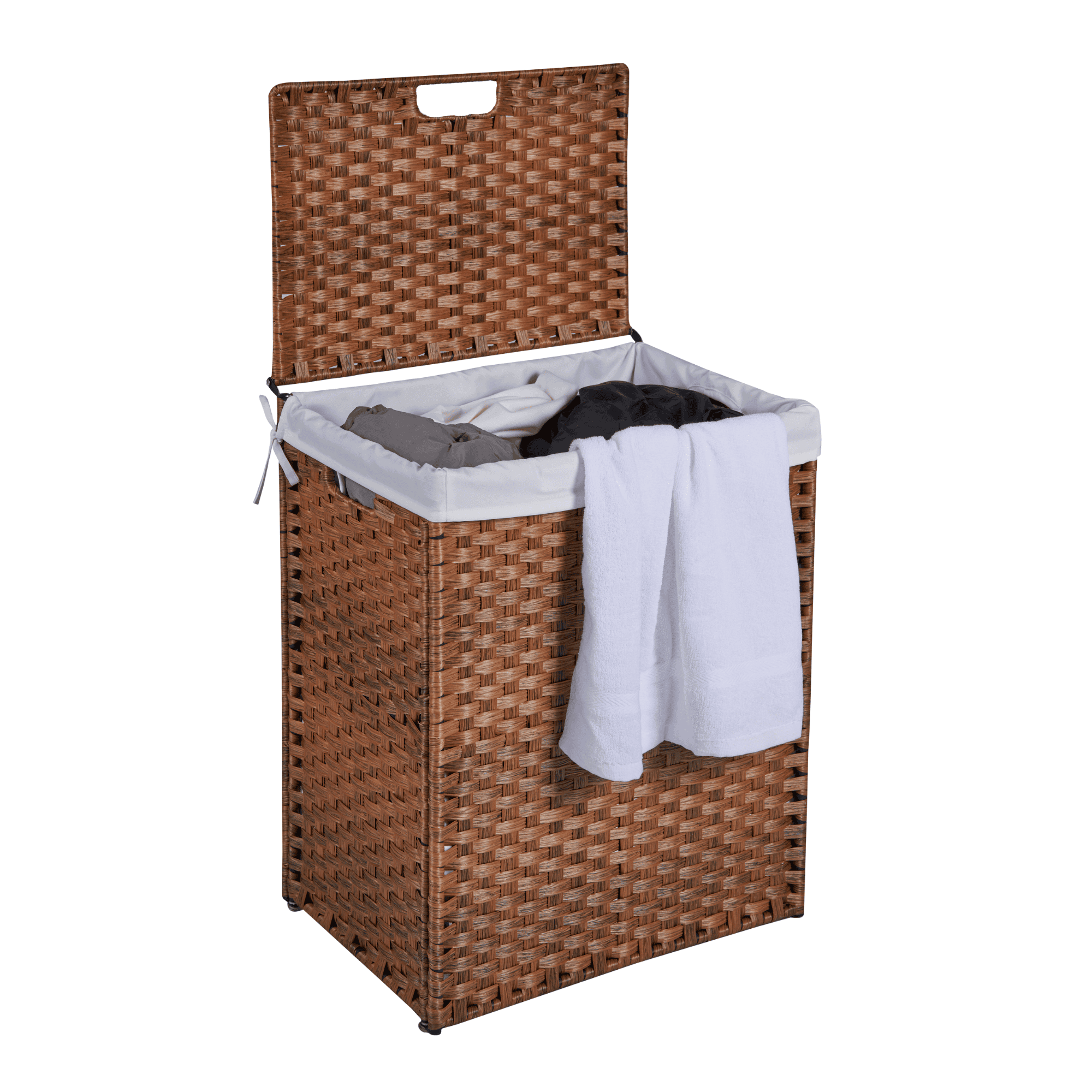 Laundry Hamper With Lid PE Rattan Powder Coating Frame Clothes Hampers with 02 Removable Bags, 100L, Brown Color - Image 19