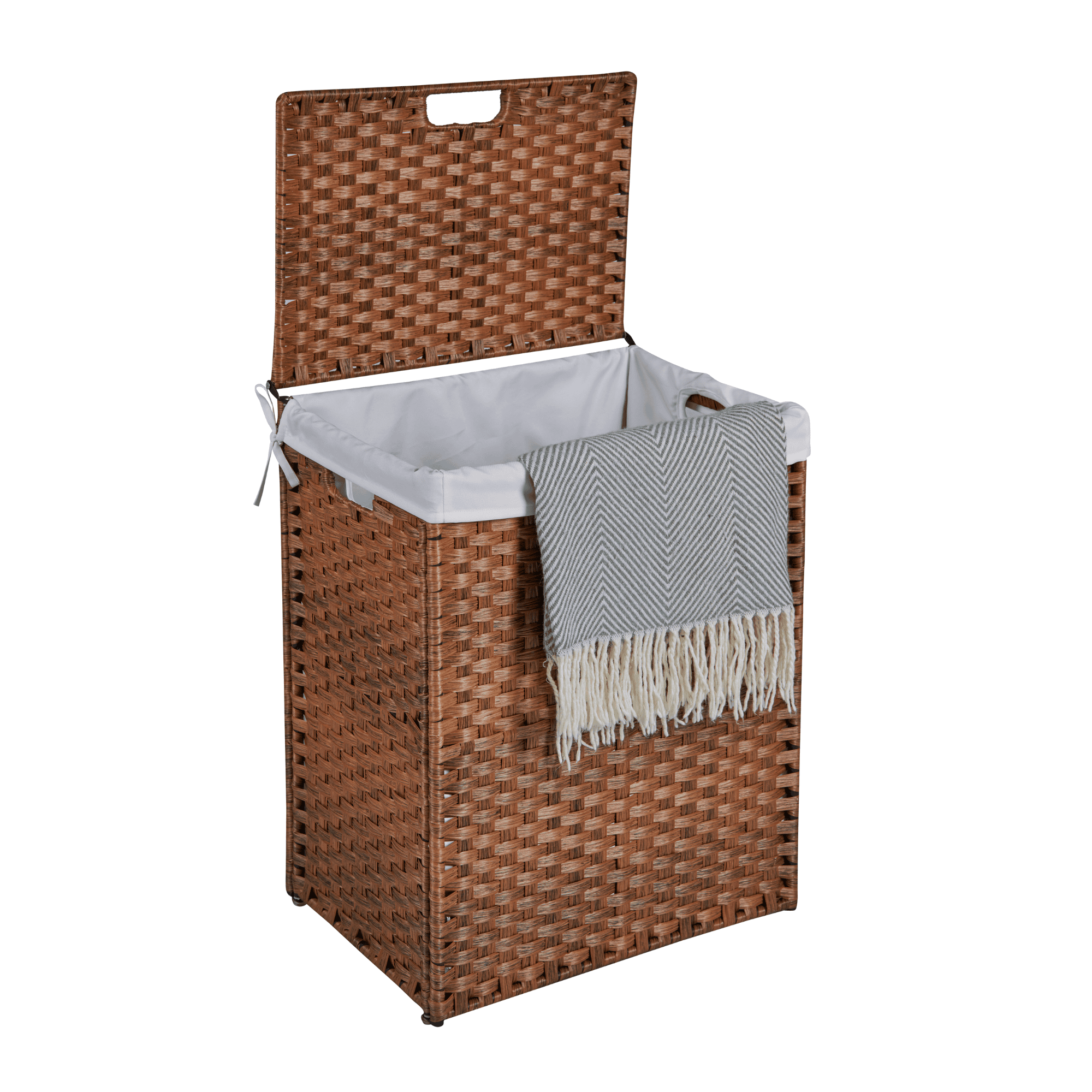 Laundry Hamper With Lid PE Rattan Powder Coating Frame Clothes Hampers with 02 Removable Bags, 100L, Brown Color - Image 20