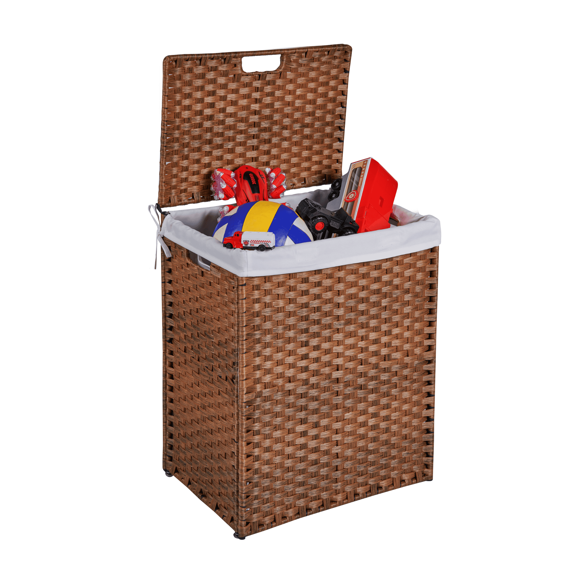 Laundry Hamper With Lid PE Rattan Powder Coating Frame Clothes Hampers with 02 Removable Bags, 100L, Brown Color - Image 16