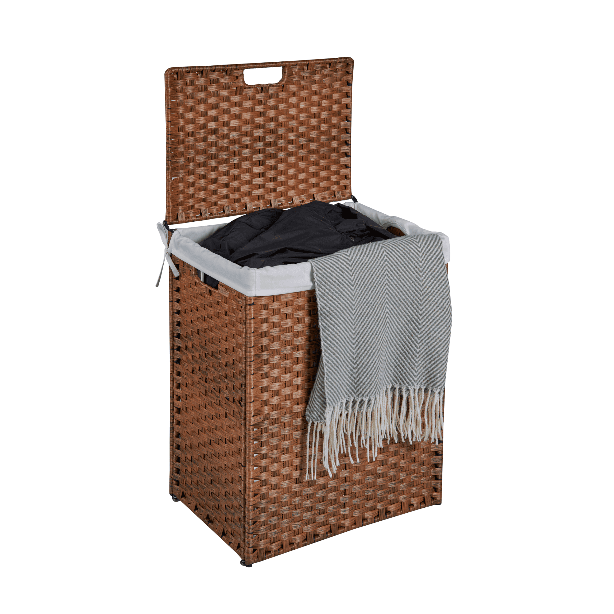 Laundry Hamper With Lid PE Rattan Powder Coating Frame Clothes Hampers with 02 Removable Bags, 100L, Brown Color - Image 17