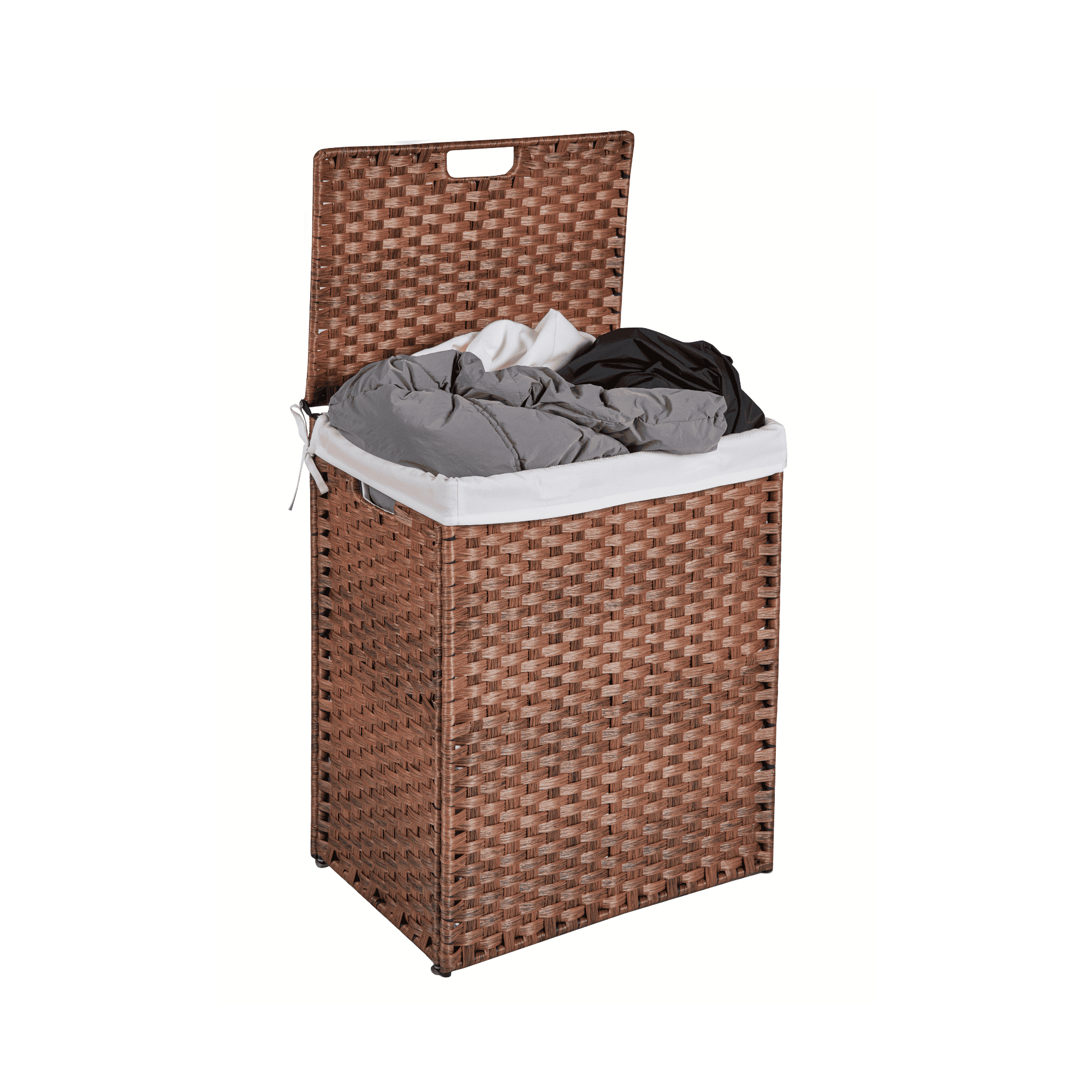 Laundry Hamper With Lid PE Rattan Powder Coating Frame Clothes Hampers with 02 Removable Bags, 100L, Brown Color - Image 10